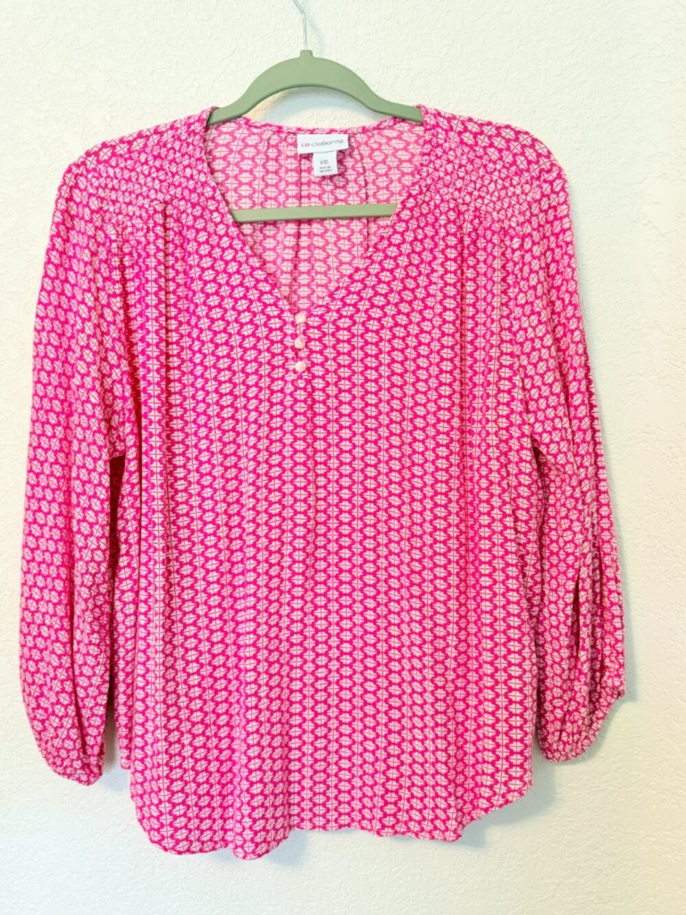Liz Claiborne Pink/White Popover Blouse Womens Size XXL Coastal Grandma Bohemian